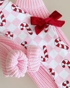 Girls Checkered Candy Cane Flare Pants | Pink