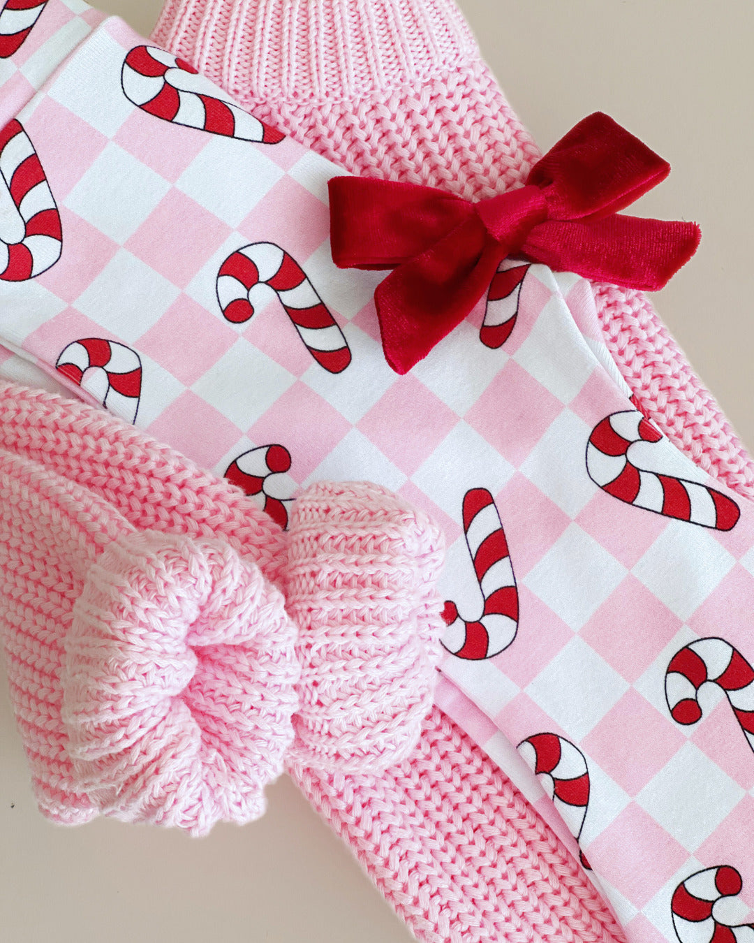 Girls Checkered Candy Cane Flare Pants | Pink