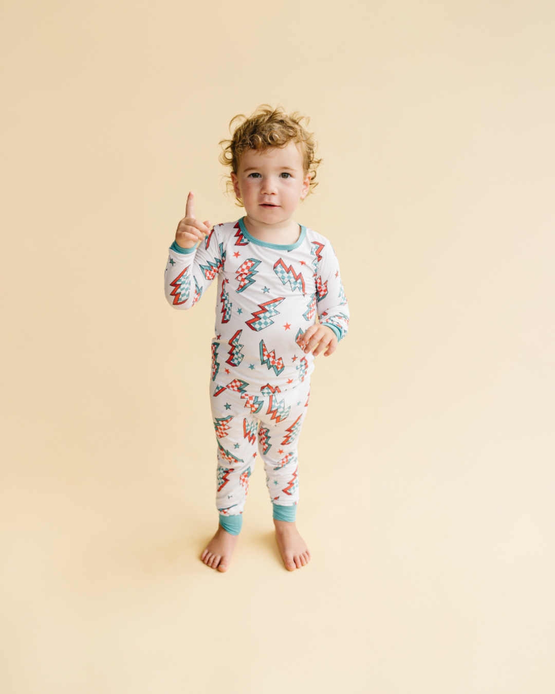 Kids Checkered Bolts Bamboo Two-Piece Pajama Set for a cozy and stylish Christmas