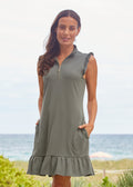 Olive Green Sleeveless Ruffle Sport Dress