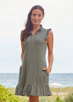 Olive Green Sleeveless Ruffle Sport Dress