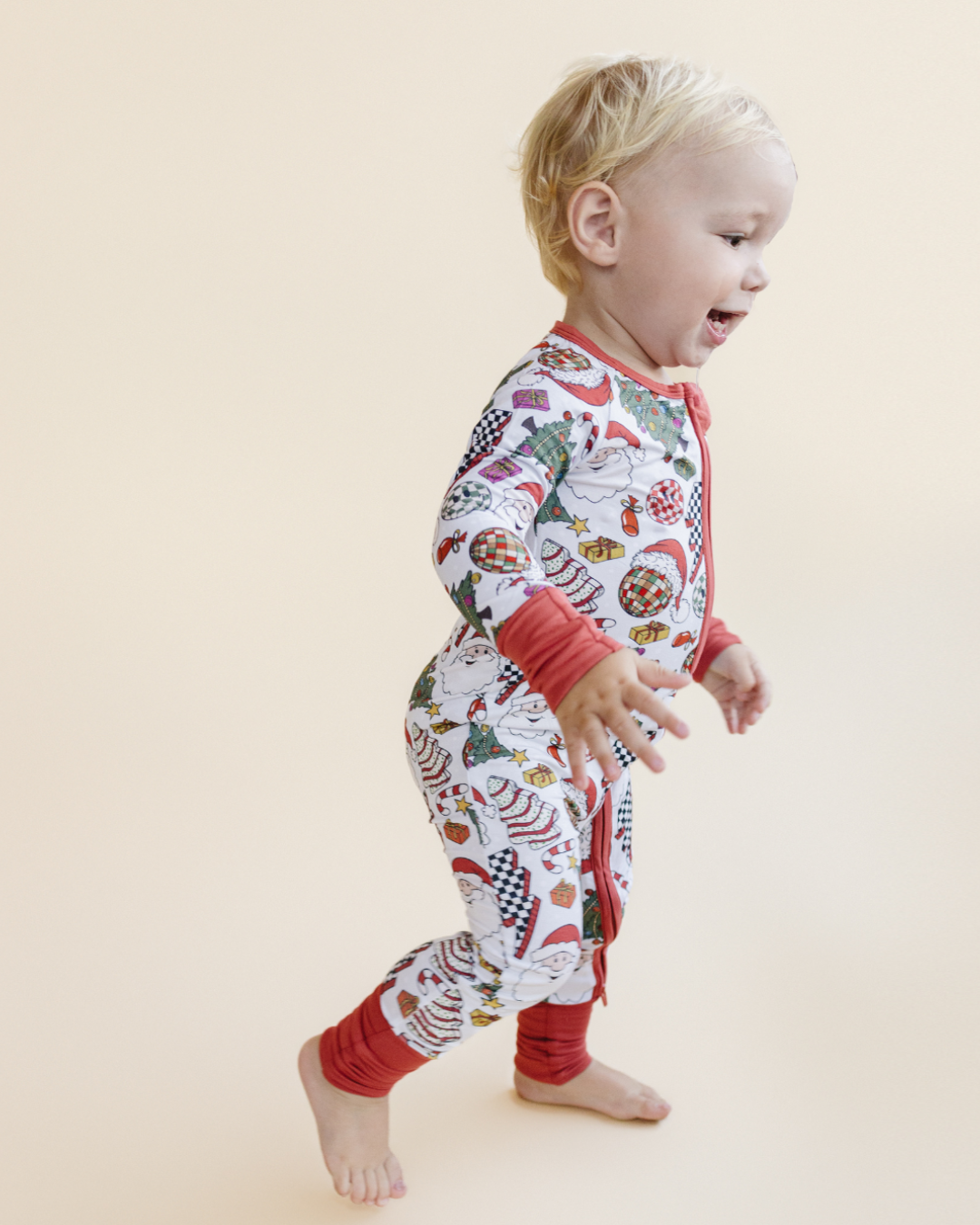 Baby Retro Christmas Bamboo Zip Pajama Romper