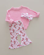 Girls Checkered Candy Cane Flare Pants | Pink