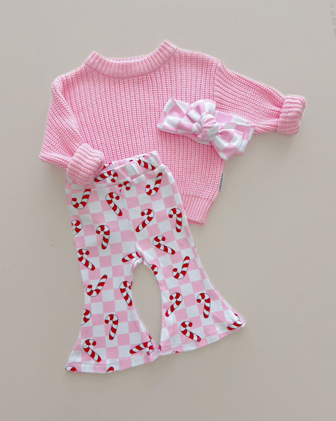 Girls Checkered Candy Cane Flare Pants | Pink
