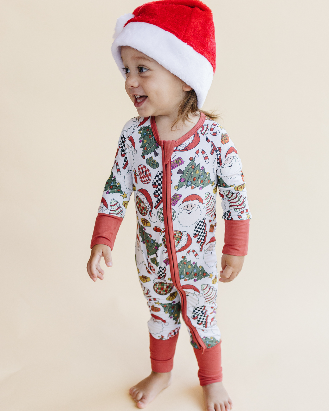 Baby Retro Christmas Bamboo Zip Pajama Romper