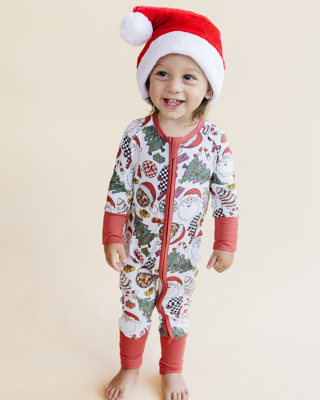 Baby Retro Christmas Bamboo Zip Pajama Romper