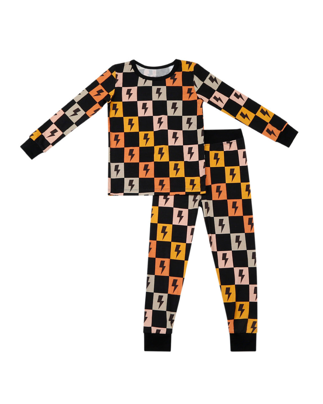 Kids Bamboo Two Piece Pajama Set | Colorful Checks & Bolts