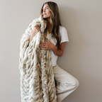 Double Ruched Faux Fur XL Throw Blanket