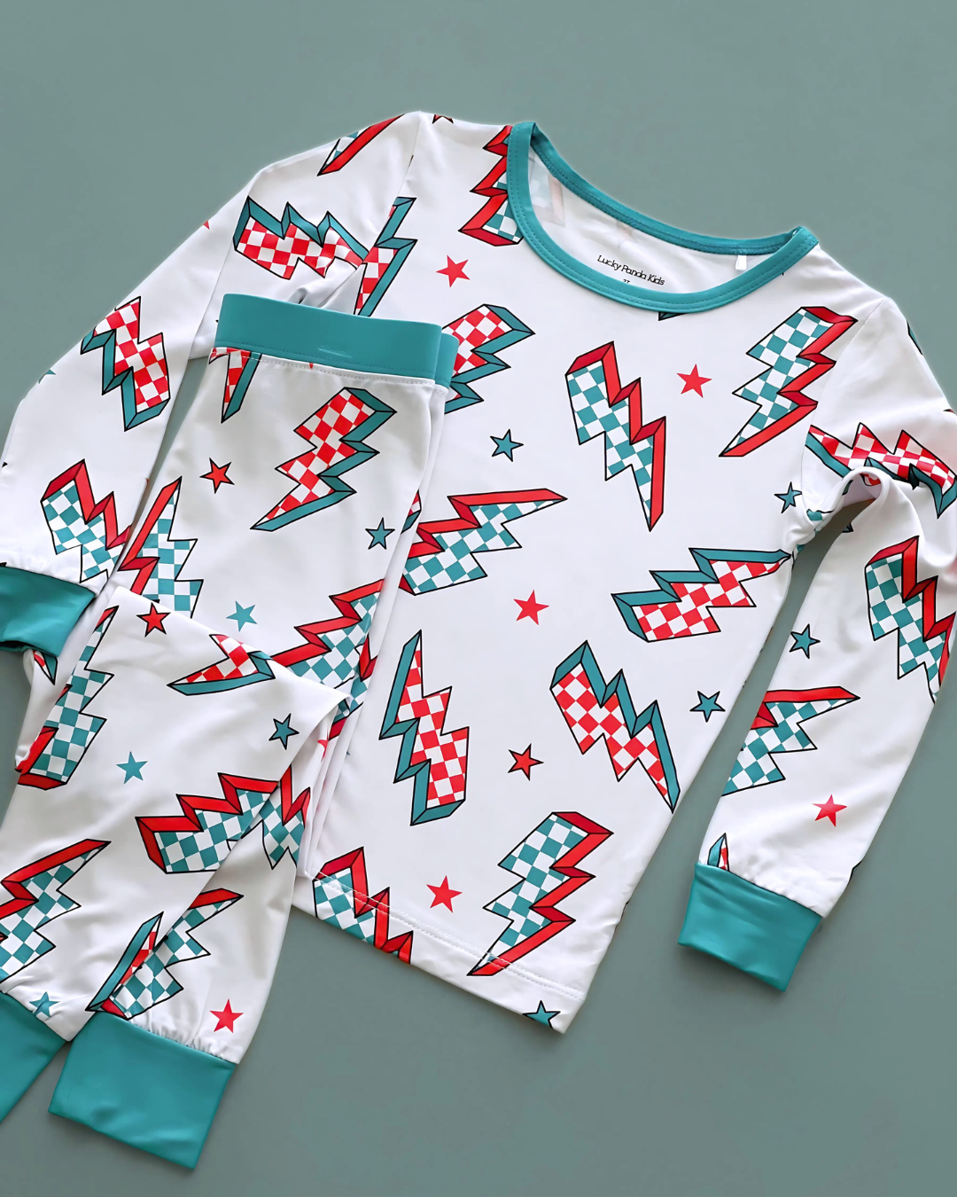 Kids Checkered Bolts Bamboo Two-Piece Pajama Set for a cozy and stylish Christmas