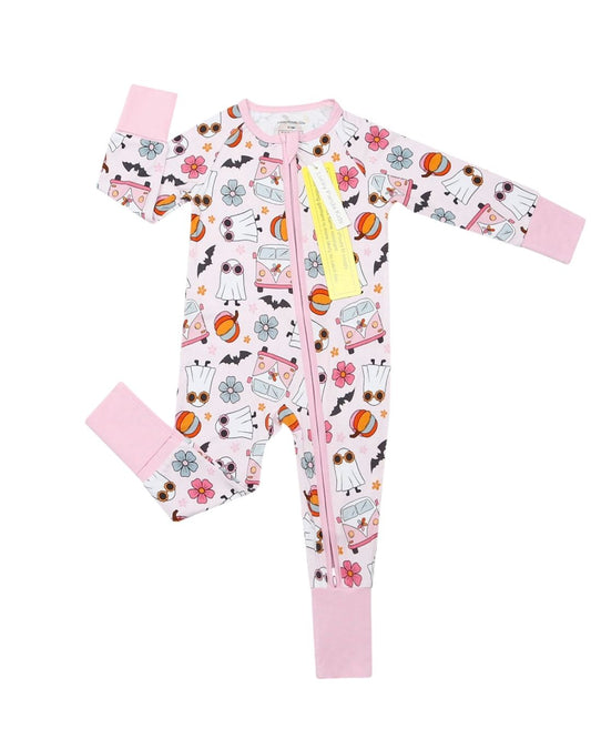 Baby Girl Retro Ghost Bamboo Zip Pajama Romper