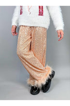 Sequin Wide Leg Feather Pants