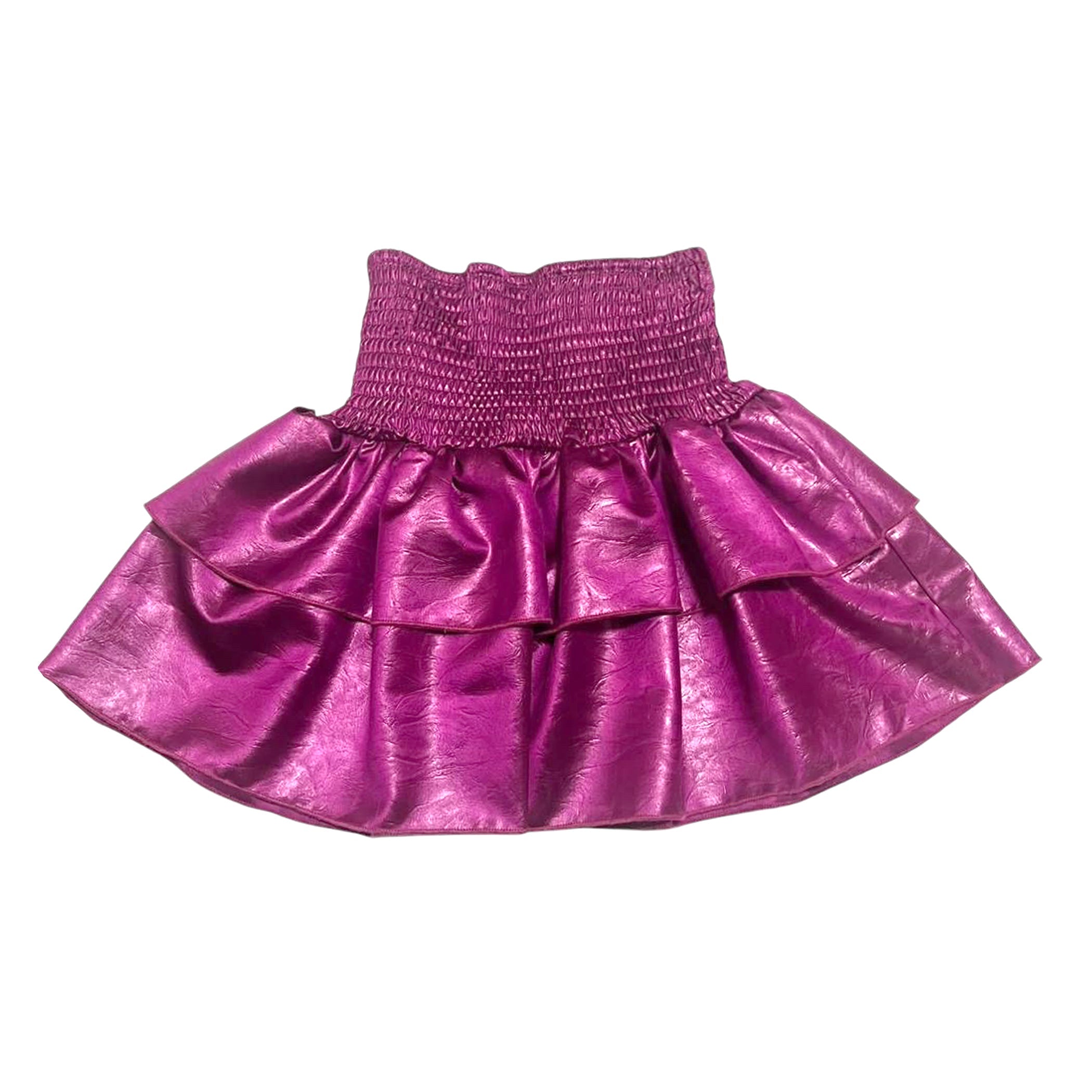 AA Fuchsia Metallic Smocked Ruffle Mini Skirt