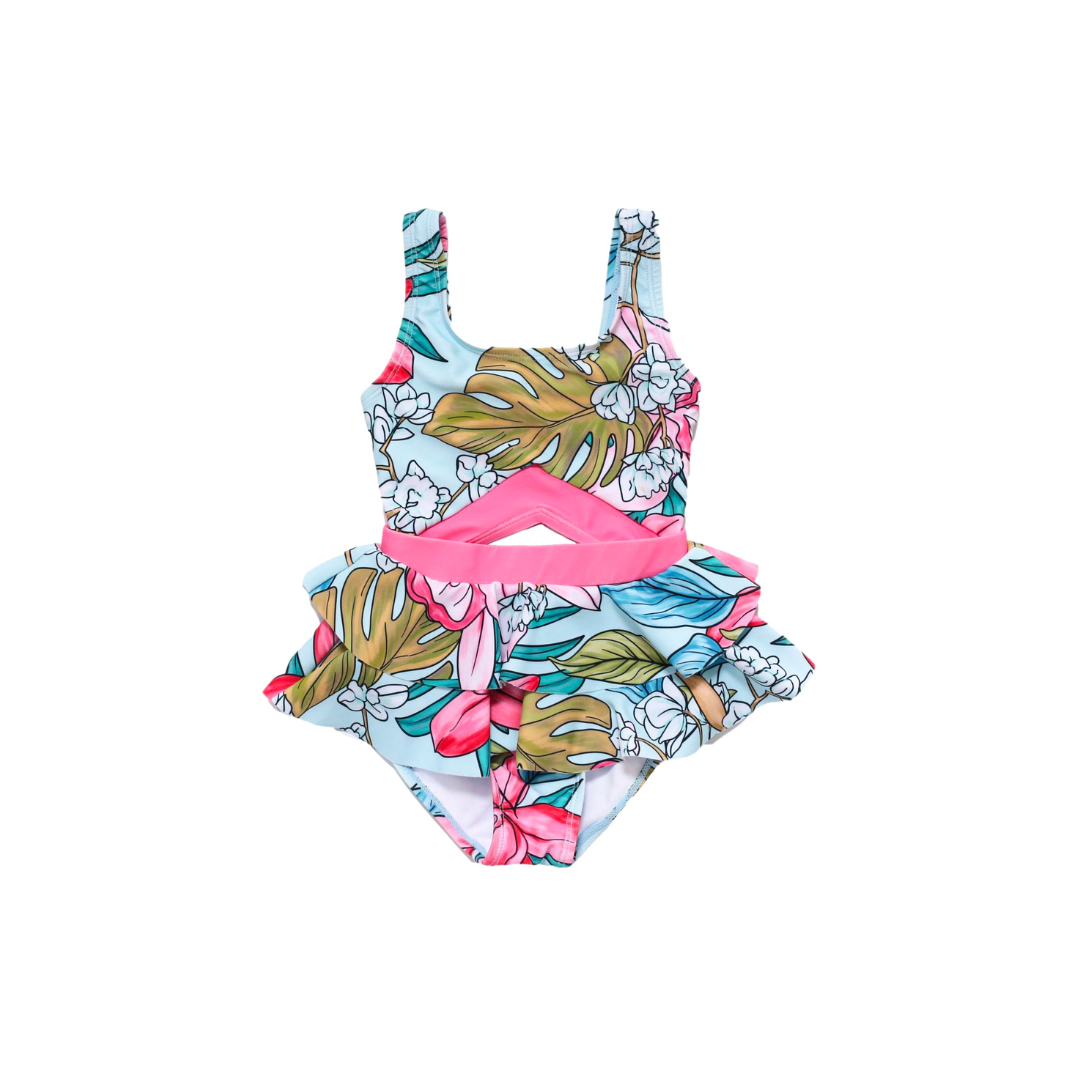 Girls One Piece Swimsuit – Tropical Moondance Cutout UPF 50+