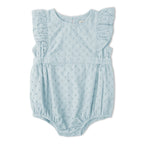 Organic Eyelet Flutter Romper - Light Blue Eyelet