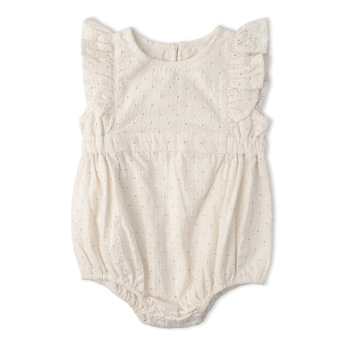Organic Eyelet Flutter Romper- Ivory Eyelet