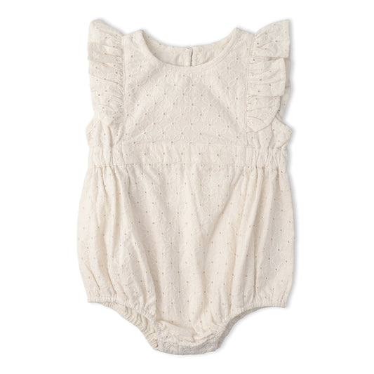 Organic Eyelet Flutter Romper- Ivory Eyelet