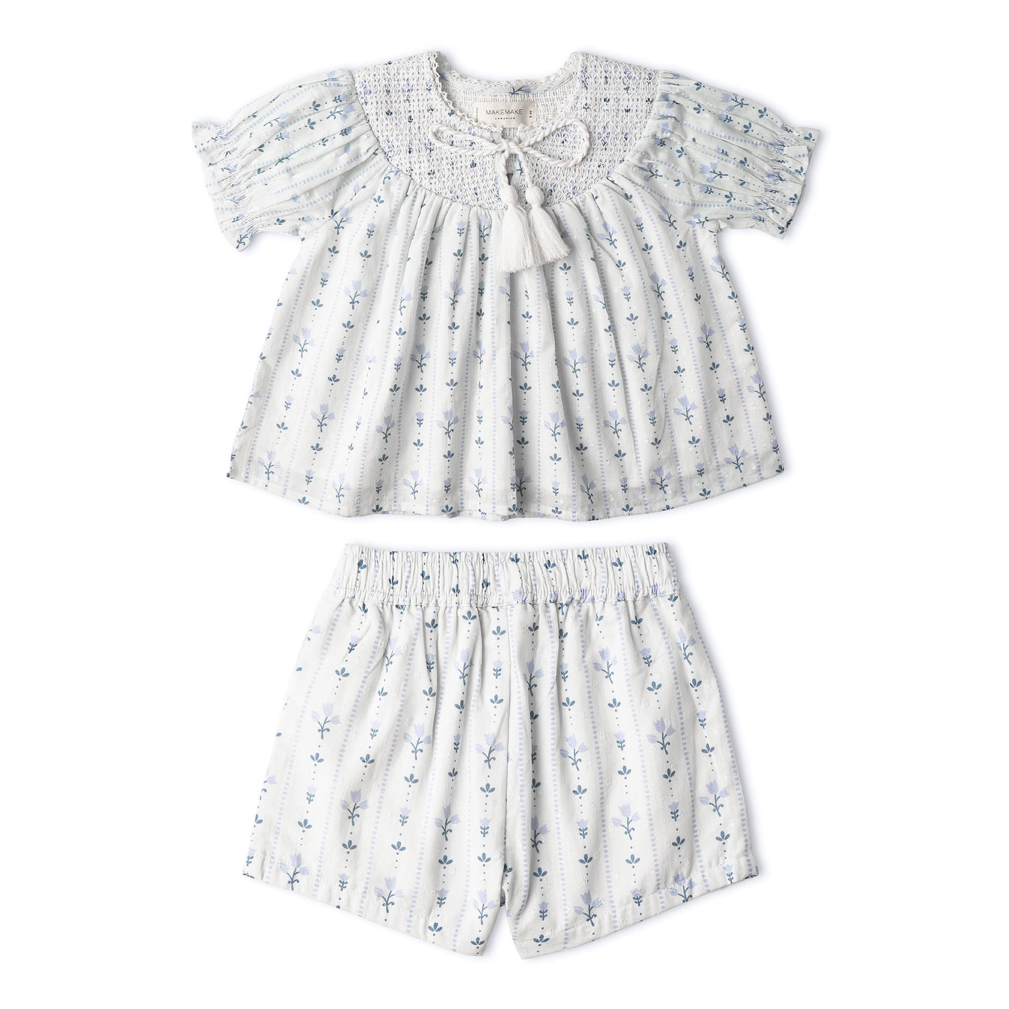 Organic Smocked Top & Shorts Set - Blue Vines