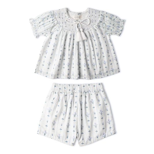 Organic Smocked Top & Shorts Set - Blue Vines