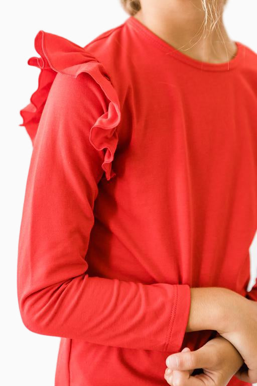 Red Long Sleeve Ruffle Tee