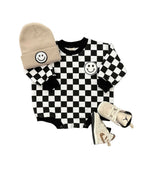 Bubble Romper | Checkered Smiley Black