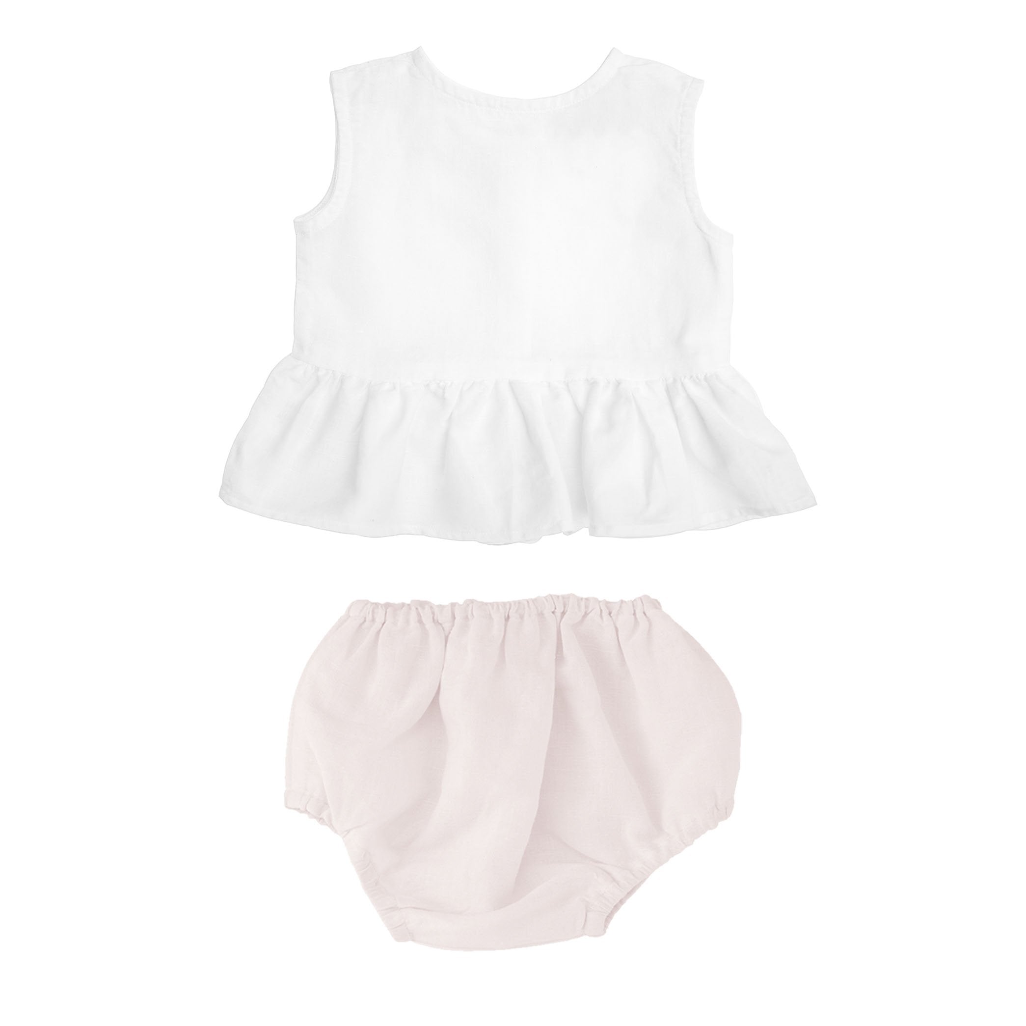 Baby Girl Sleeveless White Frill Blouse and Pink Bloomer Set