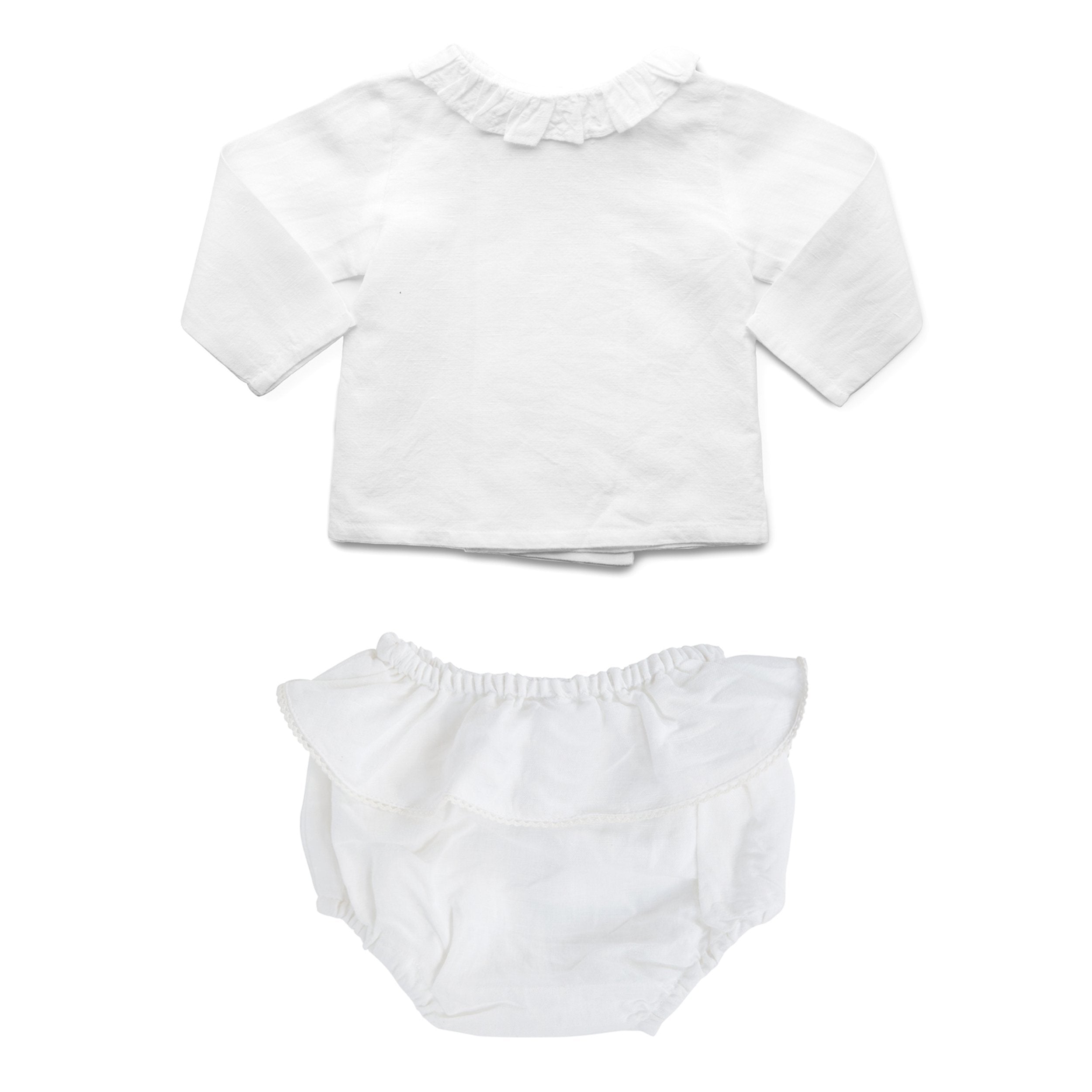 Baby Girl Easter Set | White Linen Frill Bloomer and White Linen Blouse