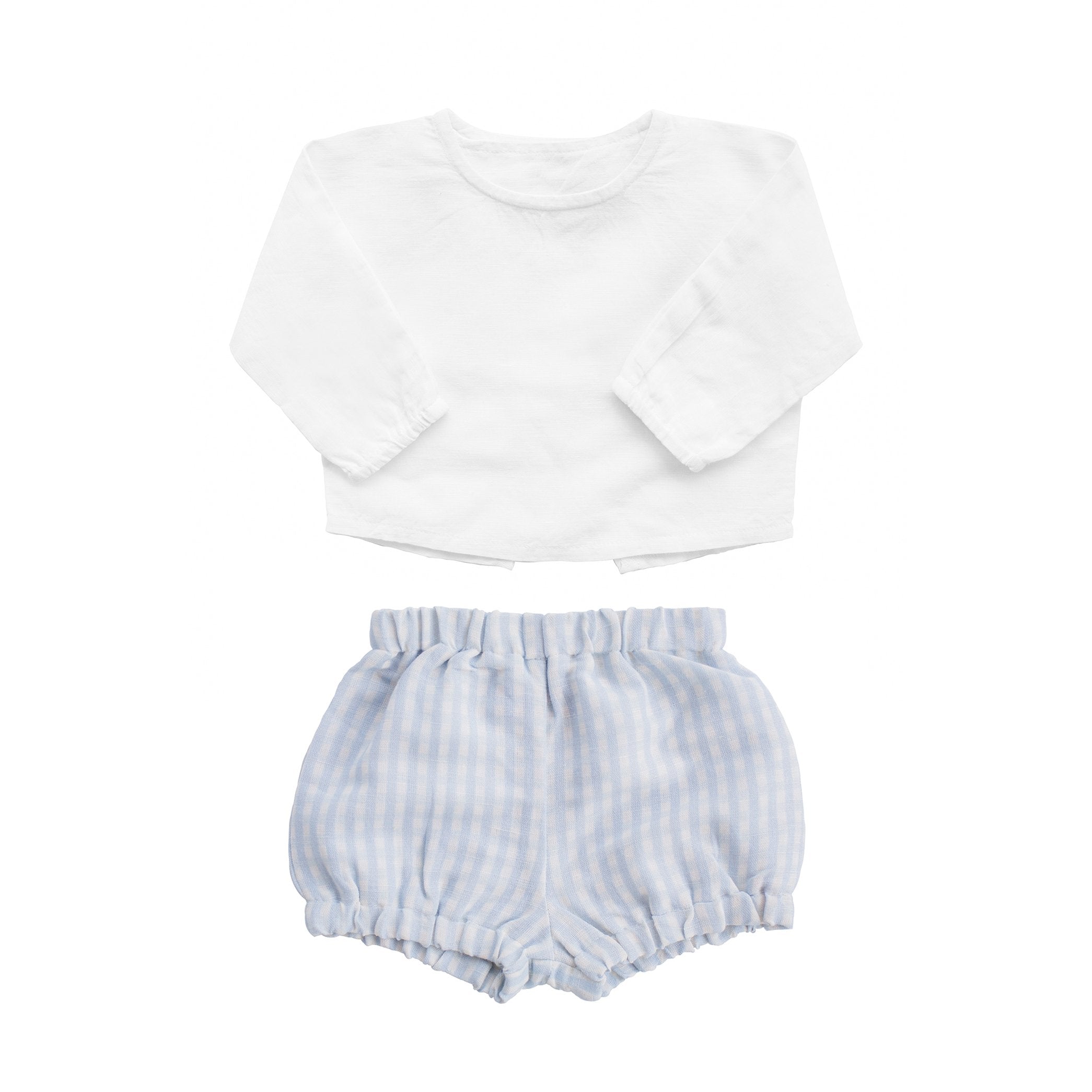 Easter Monogram Gift Set | Boys White Linen Shirt and Pale Blue Gingham Shorts