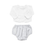 Baby Grey Gingham Bloomer and White Linen Blouse Set