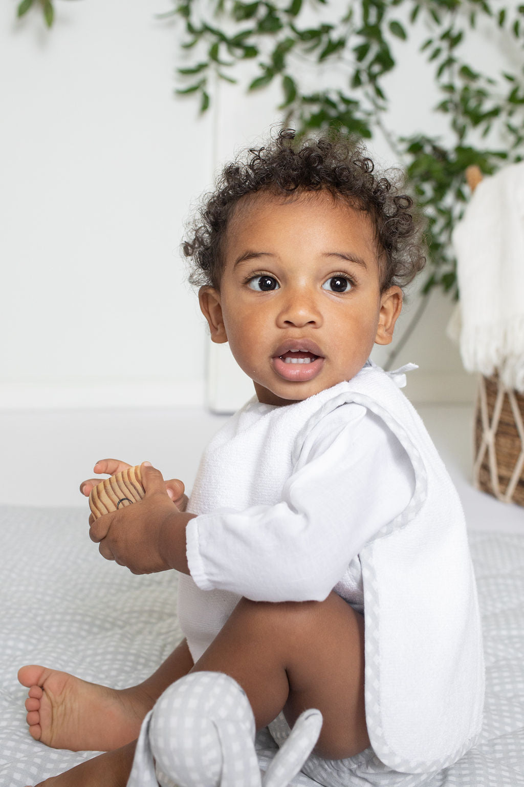 Baby Apron Bib | Grey Gingham