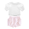 Baby Girl Set | Double Button Blouse and Dusty Pink Gingham Shorts