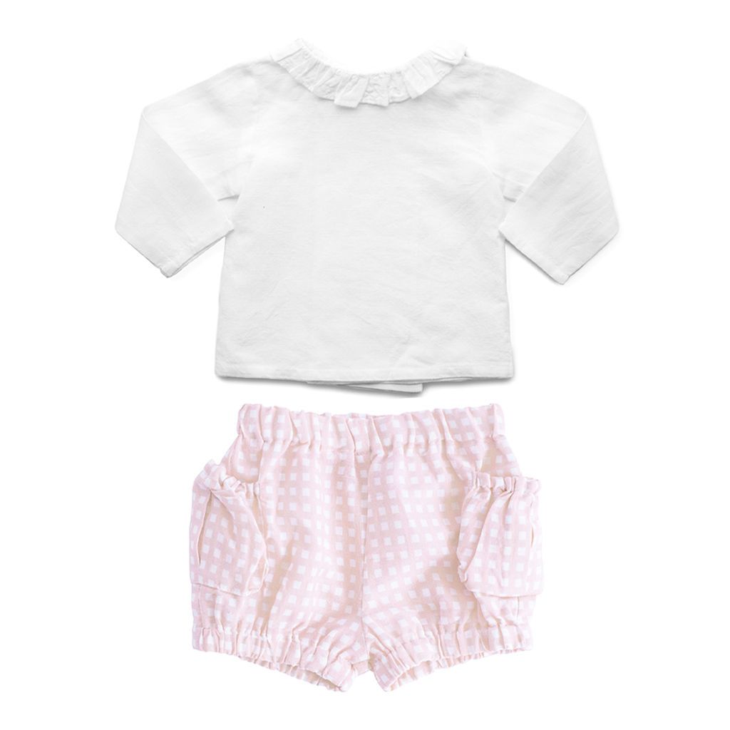 Baby Girl Double Button Blouse and Dusty Pink Gingham Short Set