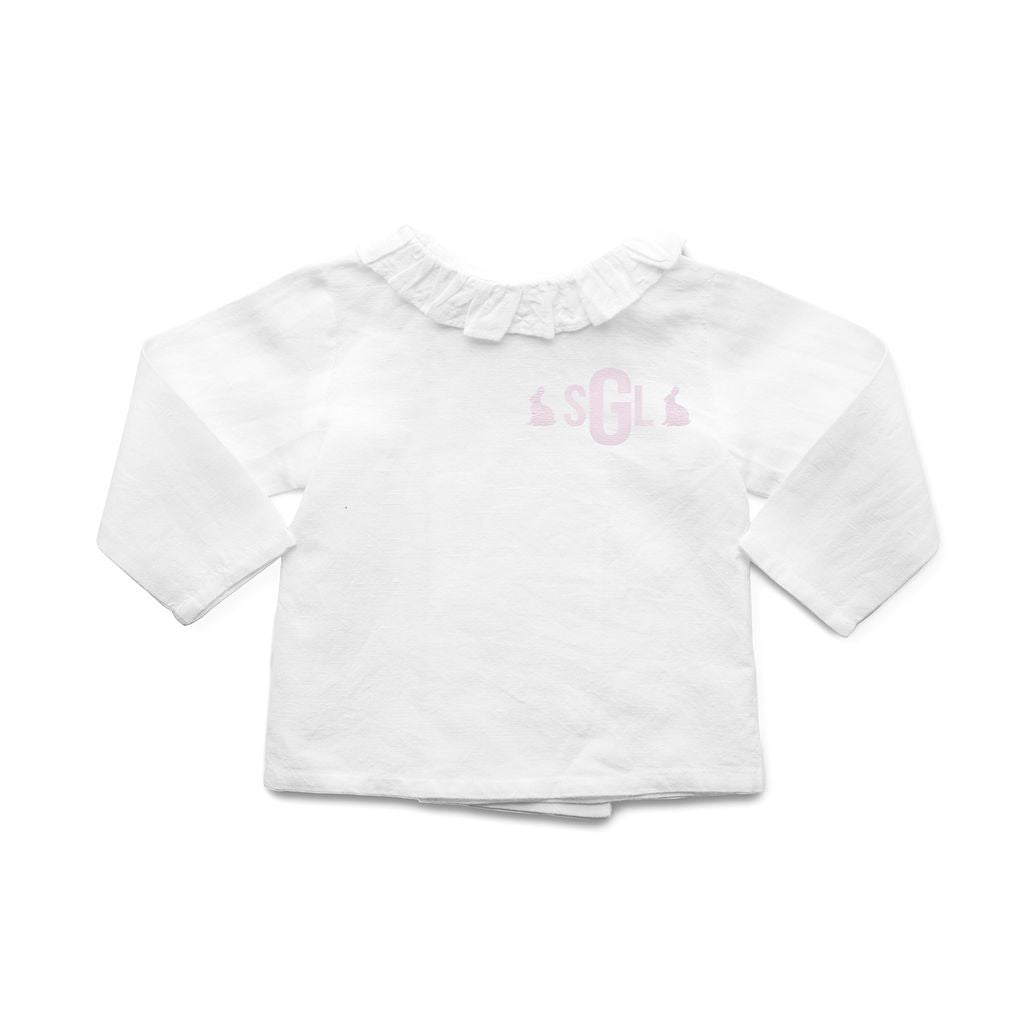 Baby Girl Easter Set | White Linen Frill Bloomer and White Linen Blouse
