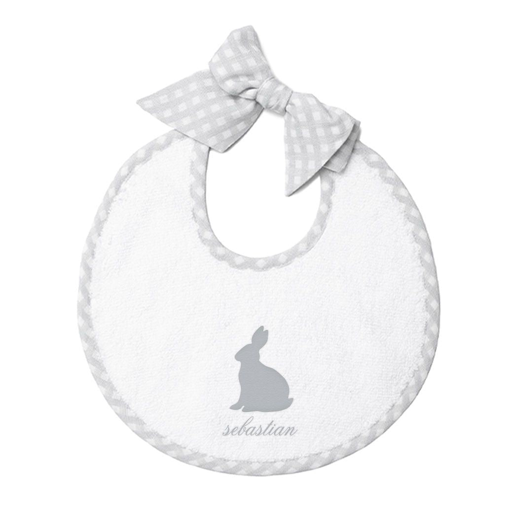 Easter monogram newborn bib | grey gingham
