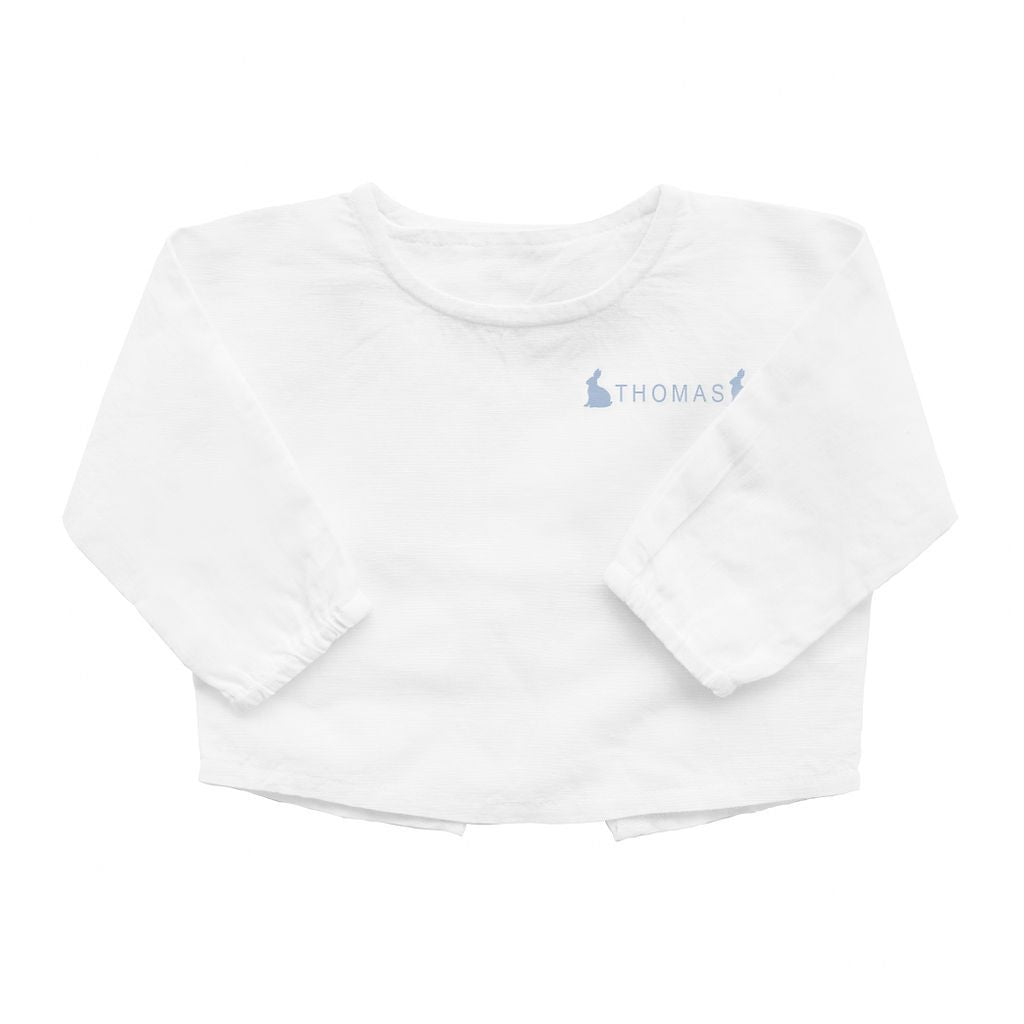 Easter Monogram Gift Set | Boys White Linen Shirt and Pale Blue Gingham Shorts
