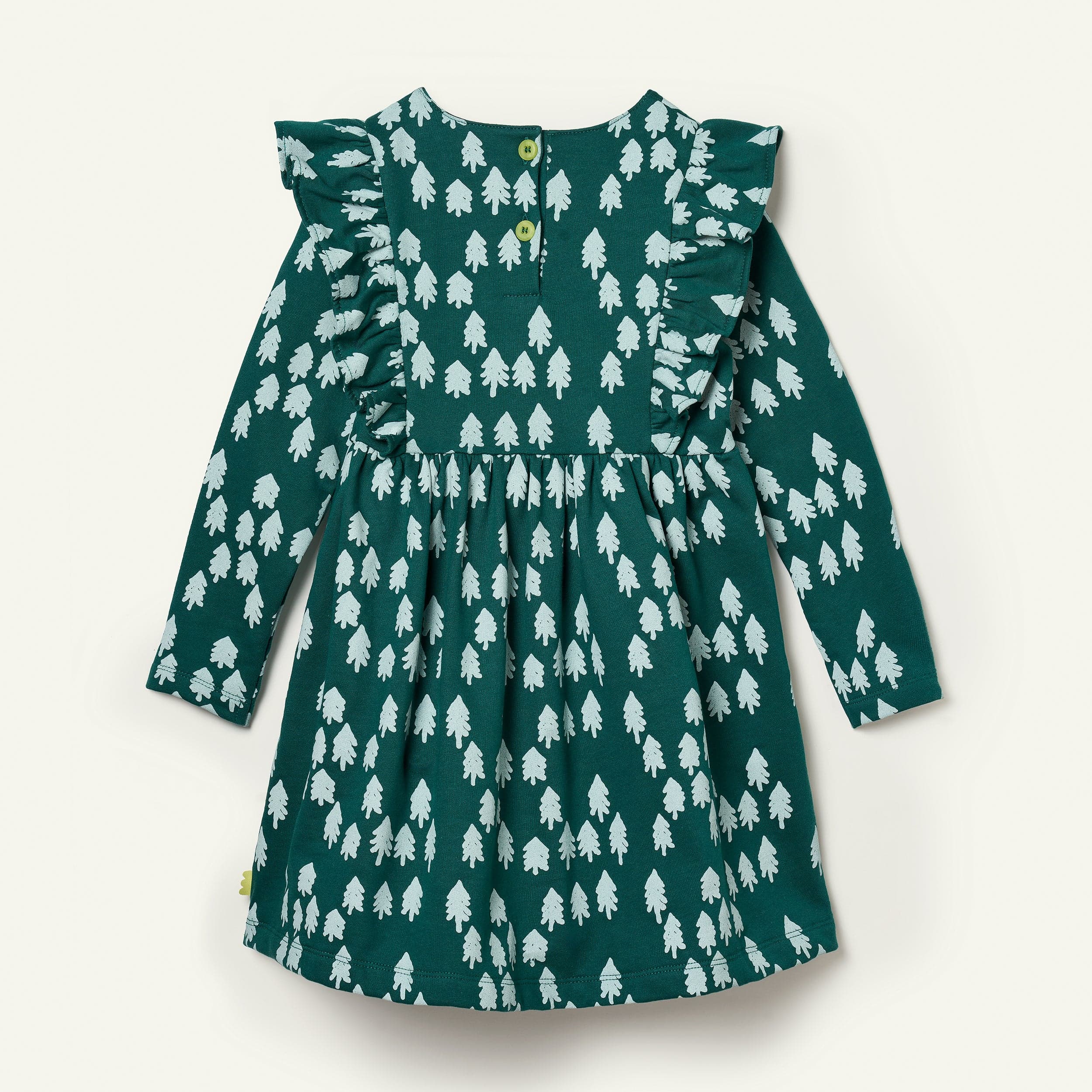Recycled Cotton Snowy Pine Ruffle Dress