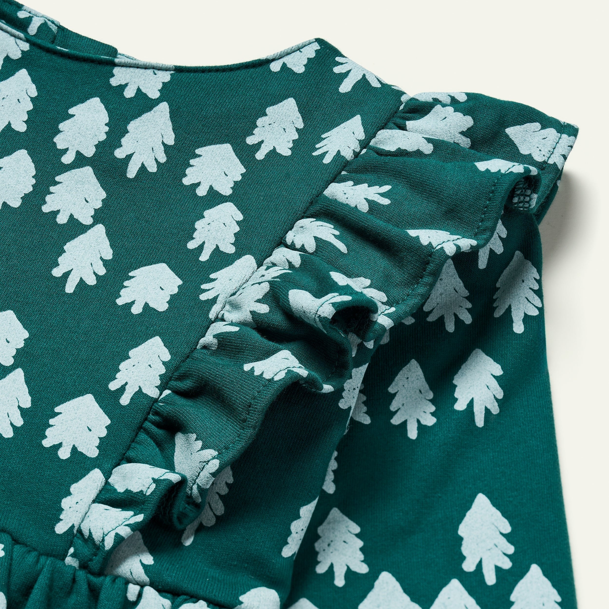 Recycled Cotton Snowy Pine Ruffle Dress