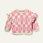 Recycled Cotton Pink Block Ruffled Sweatshirt