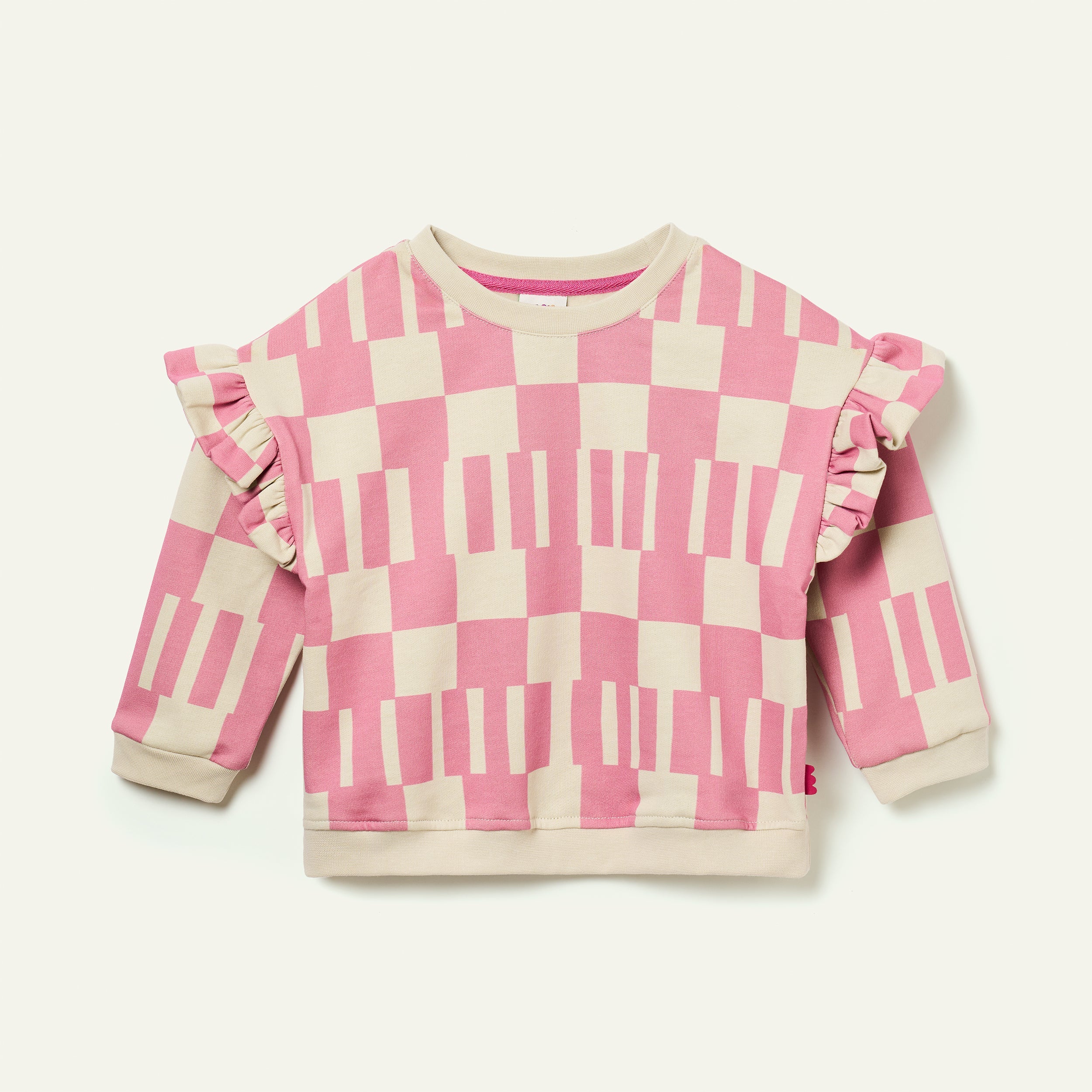 Recycled Cotton Pink Block Ruffled Sweatshirt