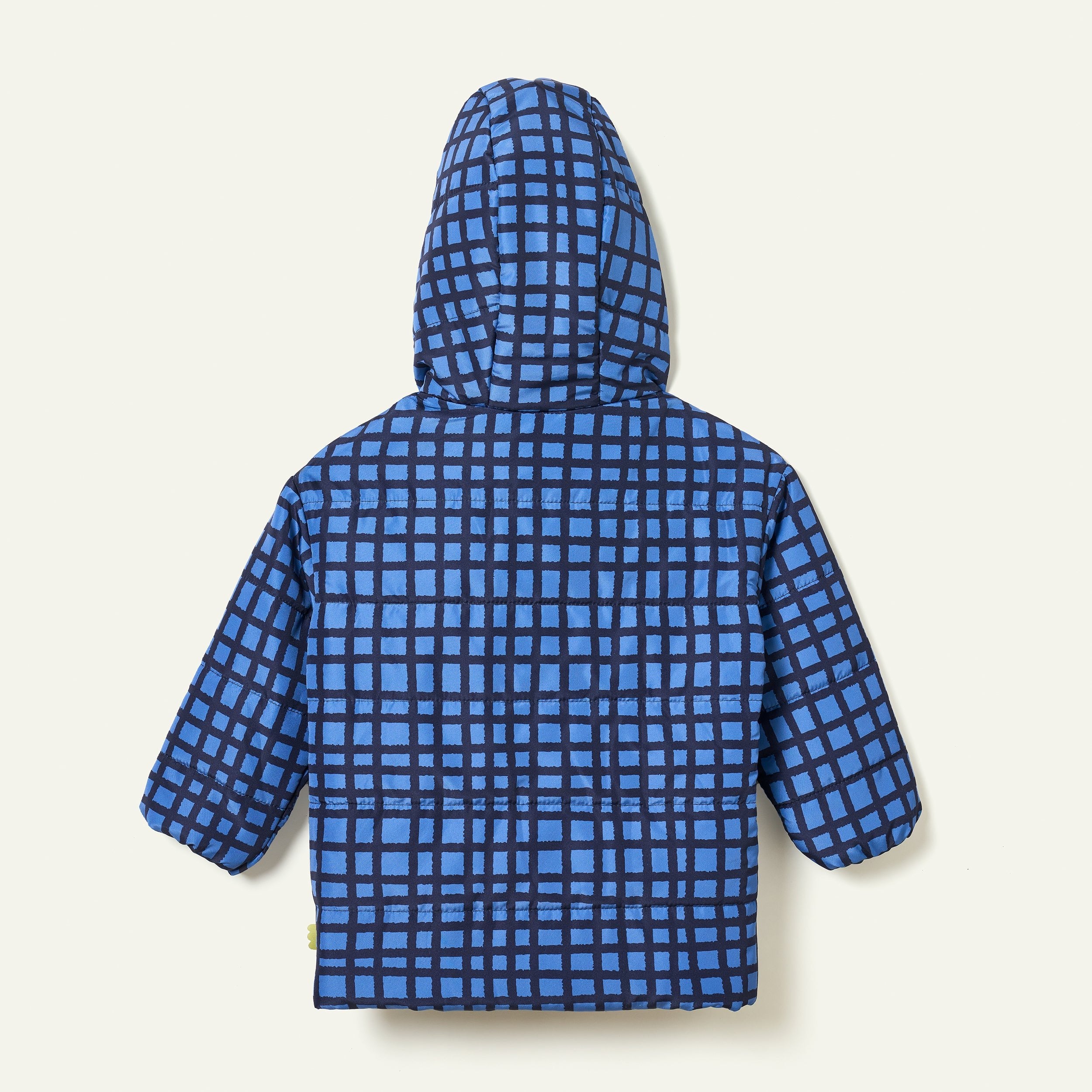 Recycled Nylon Blue Grid  Puffer