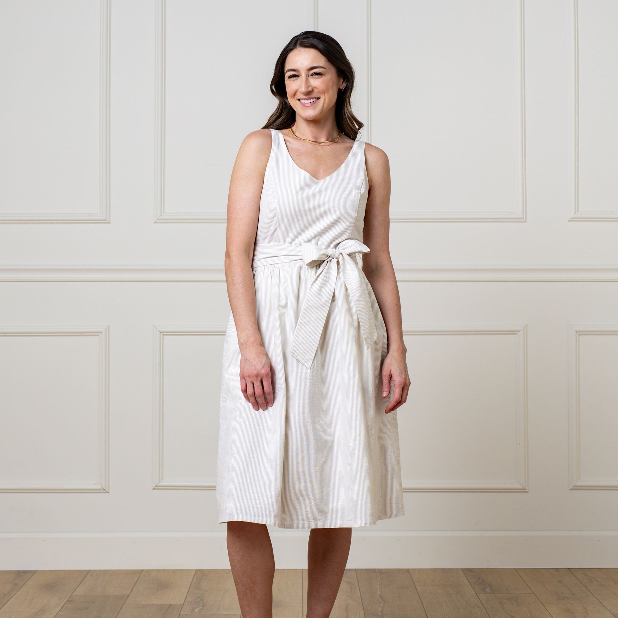 Women’s A-Line Organic Dress with Sash Taupe