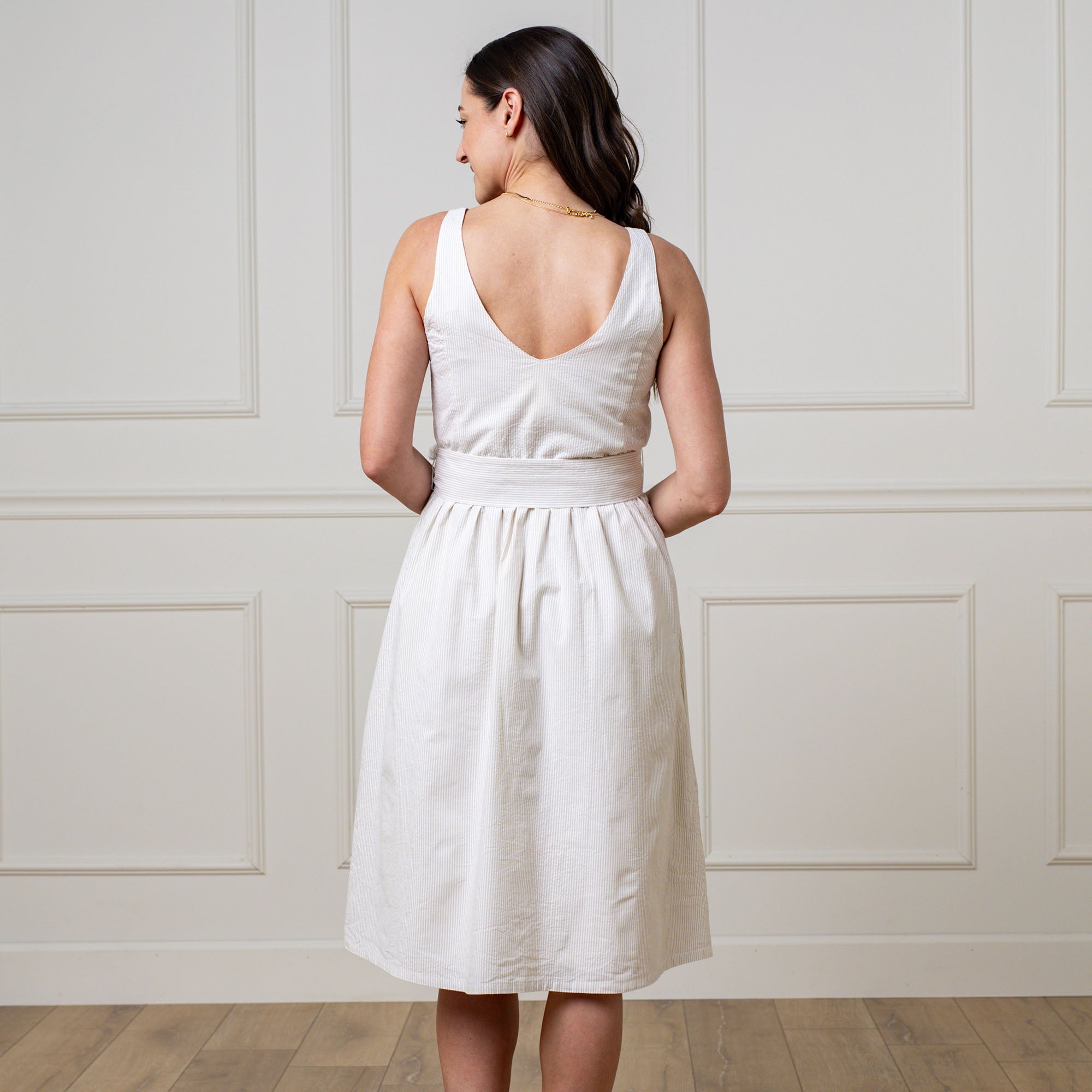 Women’s A-Line Organic Dress with Sash Taupe