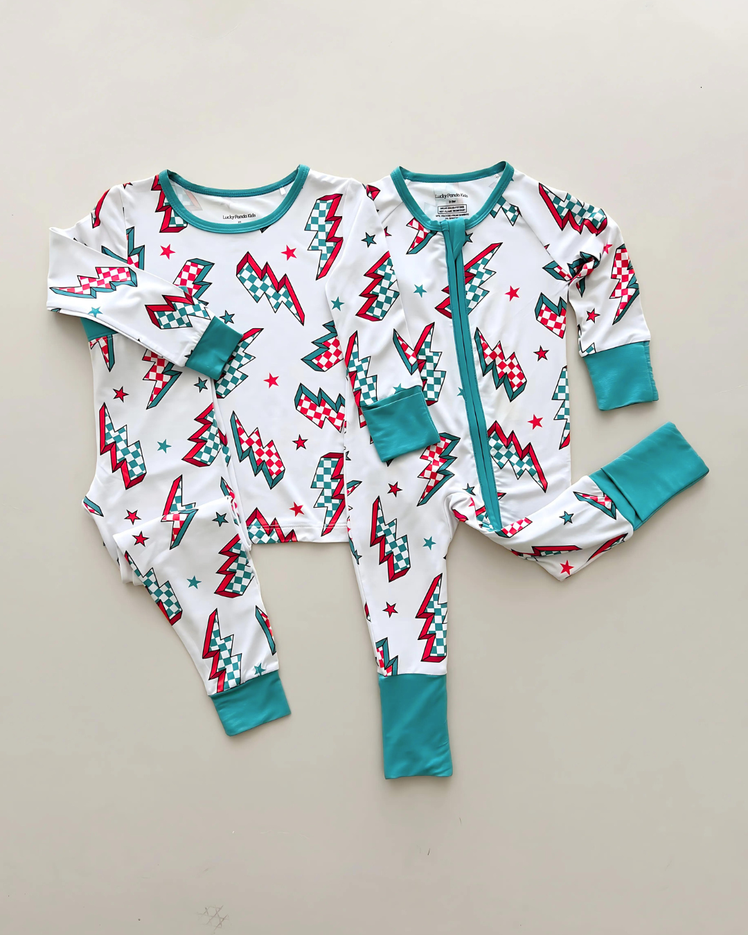 Checkered Bolts Bamboo Two-Piece Pajama Set for Kids