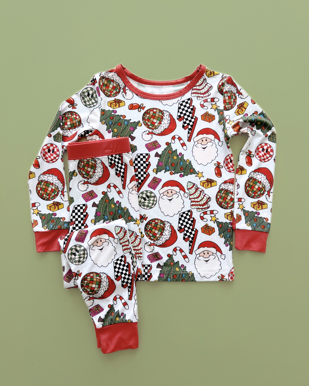 Kids Bamboo Two Piece Set | Retro Christmas
