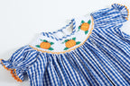 Girls Royal Blue Gingham Dress with Pumpkin Smocking