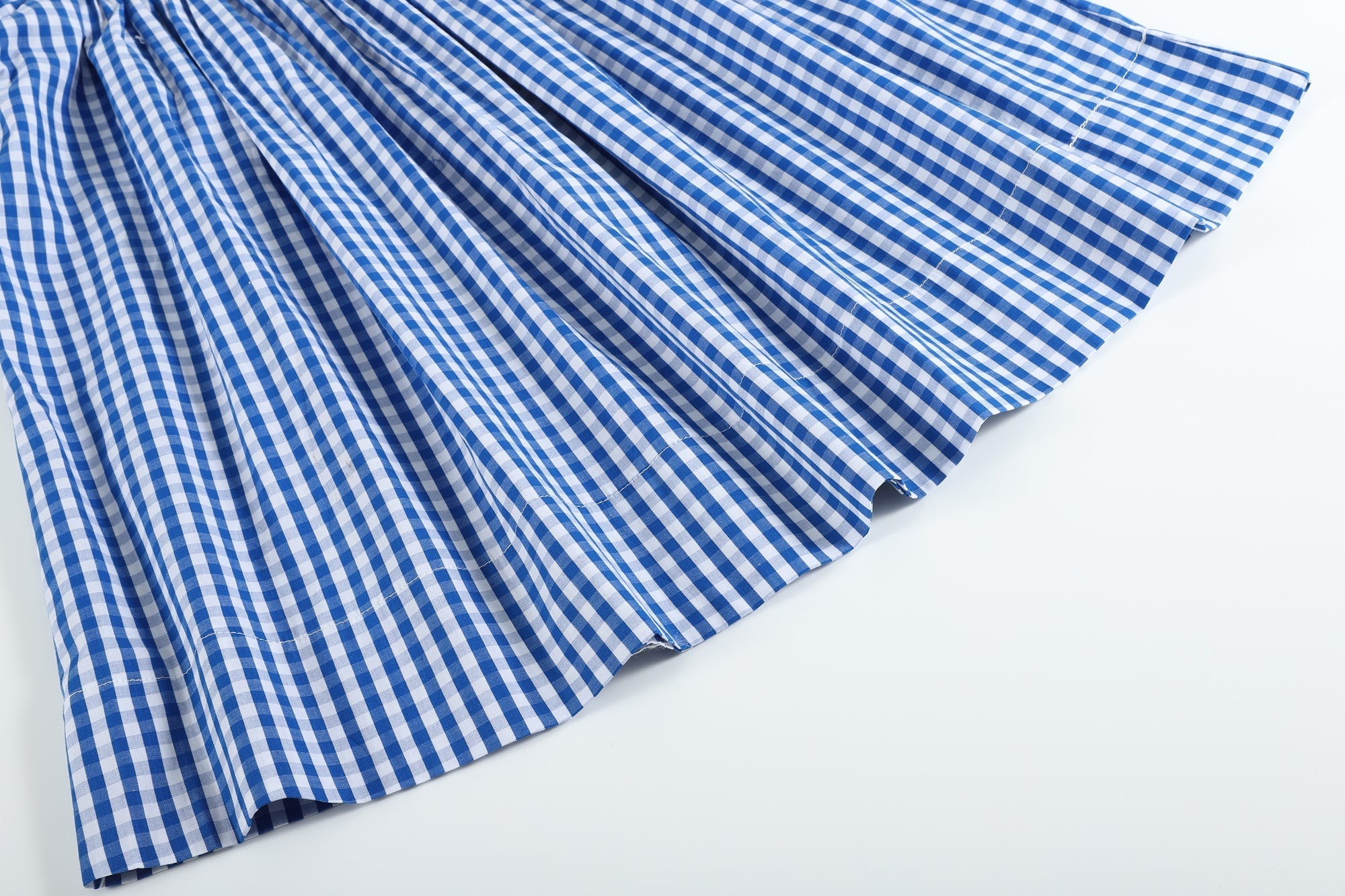 Girls Royal Blue Gingham Dress with Pumpkin Smocking