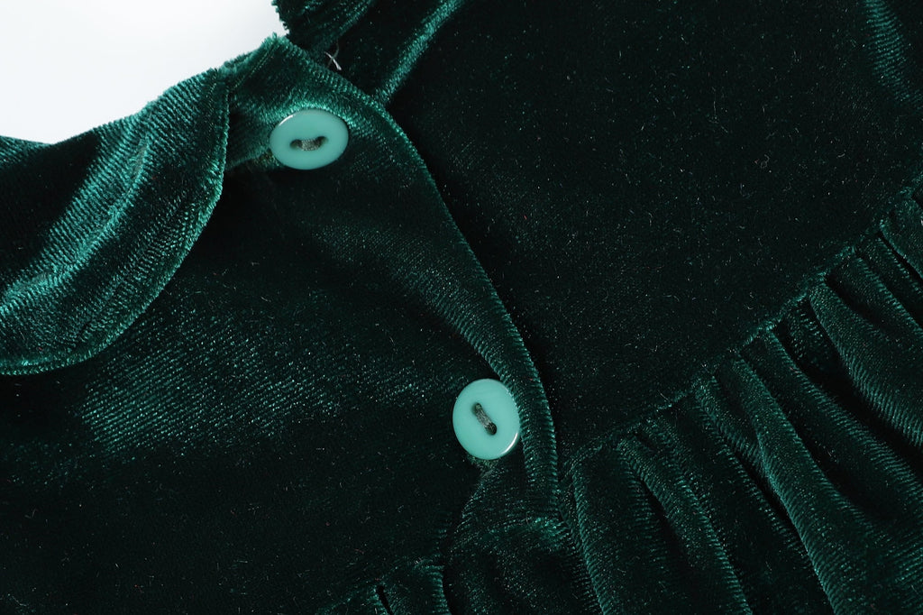 Green Velour Flutter Sleeve Dress