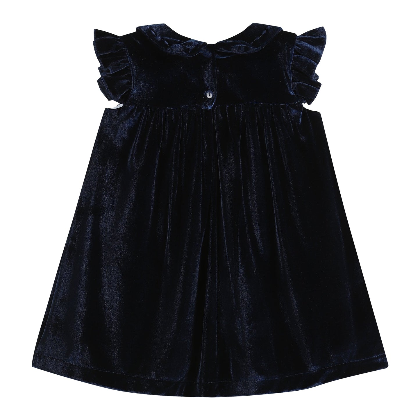 Girls Navy Blue Velour Flutter Sleeve Dress