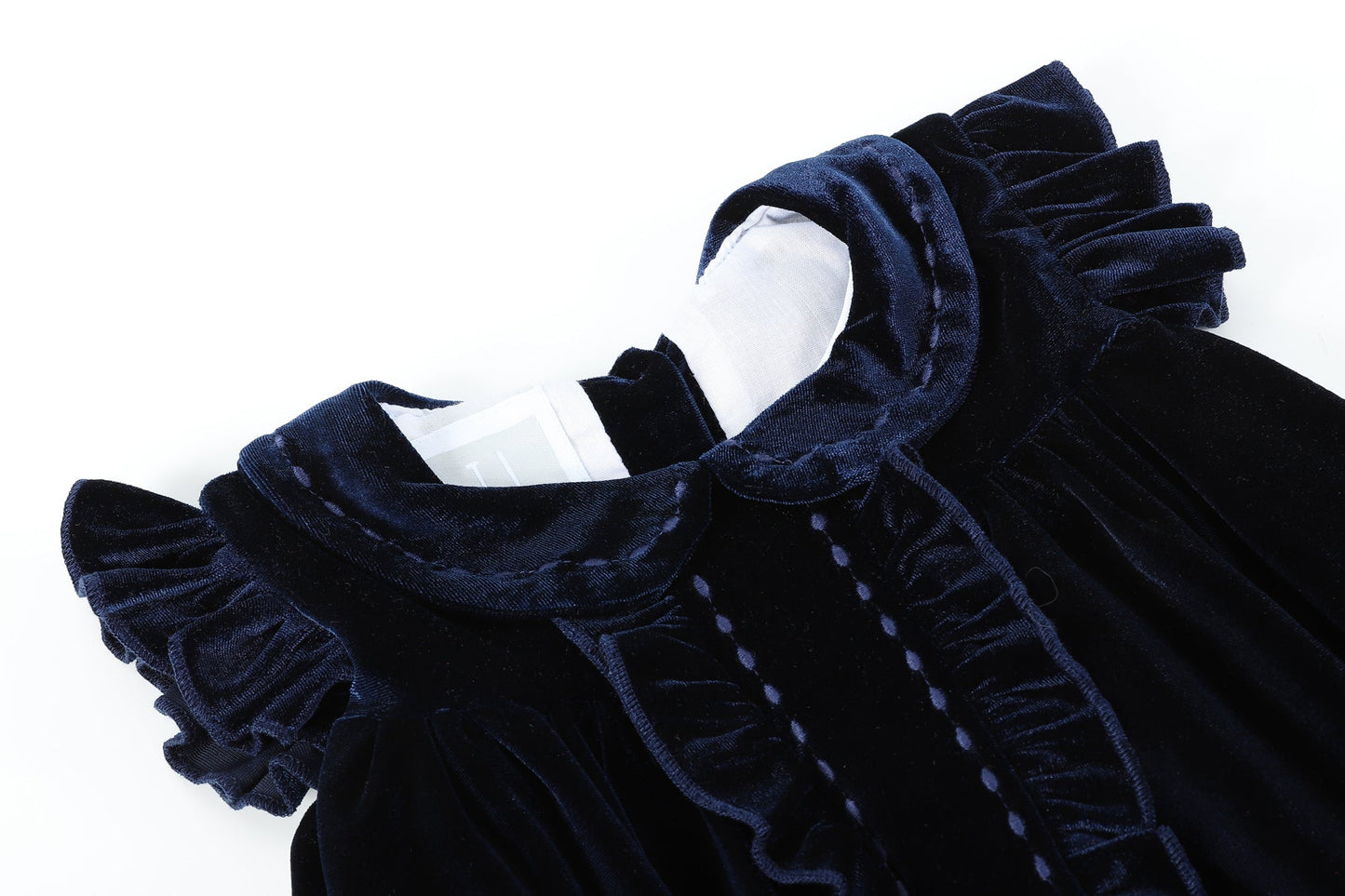 Girls Navy Blue Velour Flutter Sleeve Dress