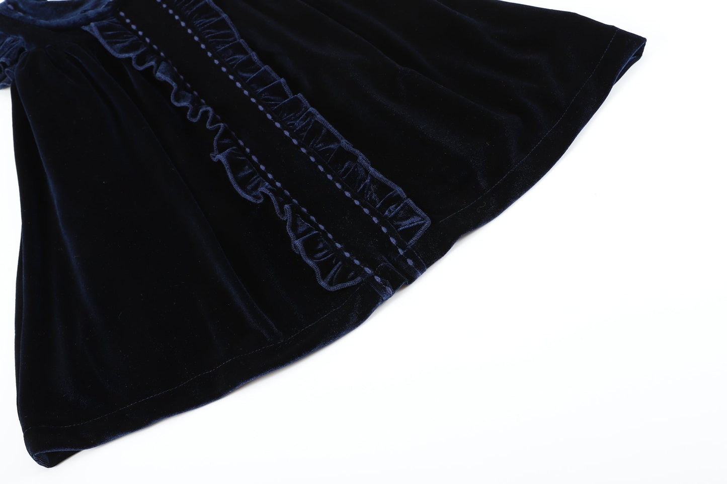 Girls Navy Blue Velour Flutter Sleeve Dress