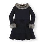 Long Sleeve Ponte Dress with Faux Fur - Baby